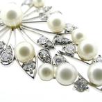 UTOPIA Art Deco witgouden oorbellen met parel en diamant..., Sieraden, Tassen en Uiterlijk, Oorbellen, Gebruikt, Overige kleuren