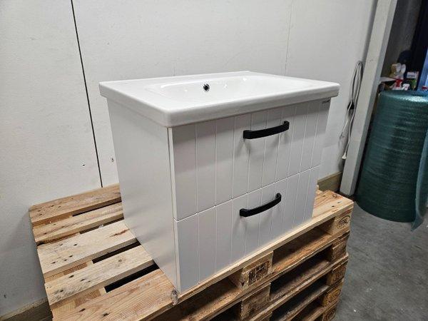 Badmeubel 60 x 45 cm wit met verticale groeven en zwarte, Doe-het-zelf en Verbouw, Sanitair, Bad, Nieuw, Ophalen of Verzenden