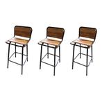 Set van 3 barkrukken,  zwart met houten zitting en, Huis en Inrichting, Barkrukken, Ophalen of Verzenden, Gebruikt