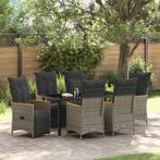 vidaXL Tuin Eetset met kussen 7 pcs Grijs Poly riet, Tuin en Terras, Verzenden, Nieuw, Rotan