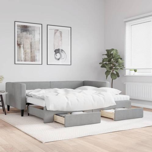 vidaXL Slaapbank met onderschuifbed en lades 90x200 cm stof, Huis en Inrichting, Slaapkamer | Bedden, 90 cm, 200 cm, Grijs, Eenpersoons