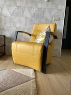 Leren fauteuil met stalen frame - geel leer - Echt leer, Ind, Huis en Inrichting, Fauteuils, Nieuw, Ophalen of Verzenden, Industrieel