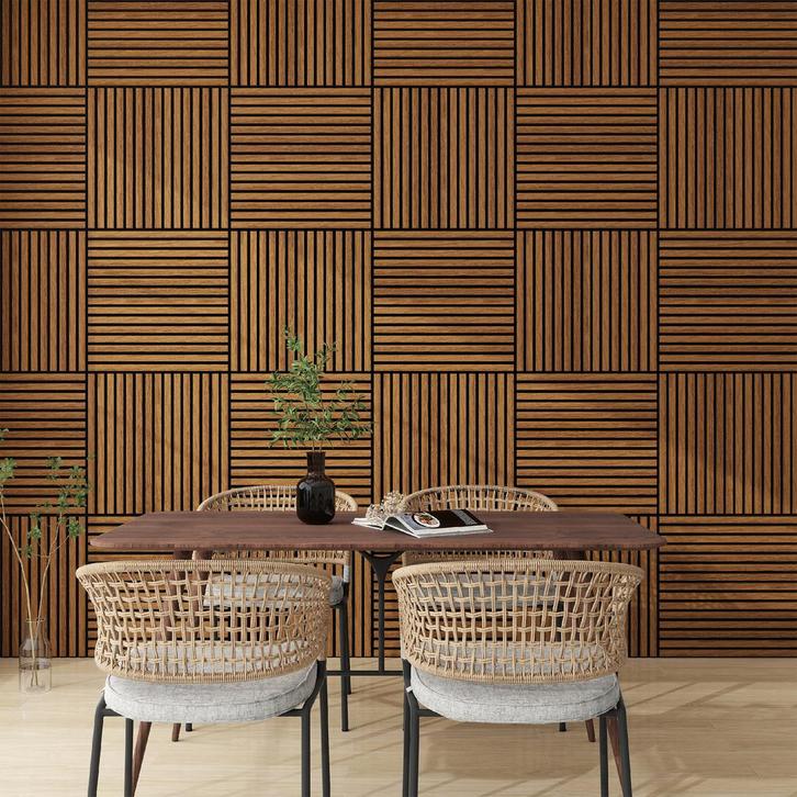 Akoestisch wandpaneel Vang 8 stuks 2,88 m² teak 60x60 cm NEU, Doe-het-zelf en Verbouw, Platen en Panelen, Verzenden