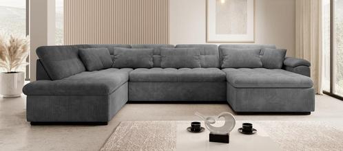 Meubella hoekbank Nicoreta grijs ribstof bank, Huis en Inrichting, Banken | Bankstellen, 300 cm of meer, 150 cm of meer, Vierpersoons of meer