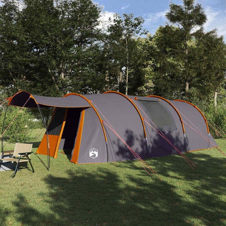 vidaXL Tunneltent met dak Grijs en Oranje 740 x 370 x 220 cm, Caravans en Kamperen, Tenten, Nieuw, Verzenden