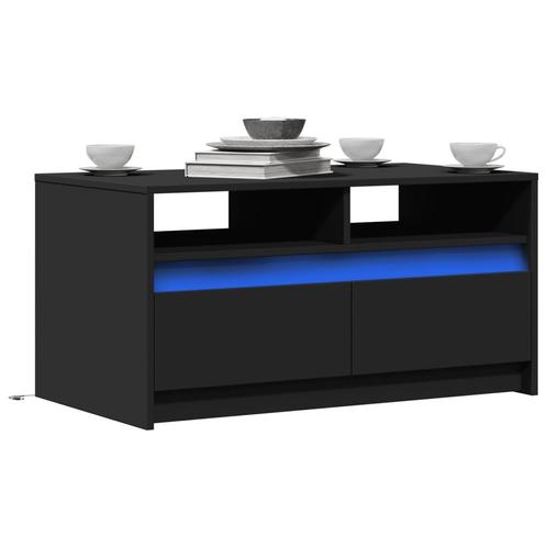 vidaXL Salontafel met LED-verlichting bewerkt hout zwart, Huis en Inrichting, Tafels | Salontafels, Nieuw, Overige houtsoorten