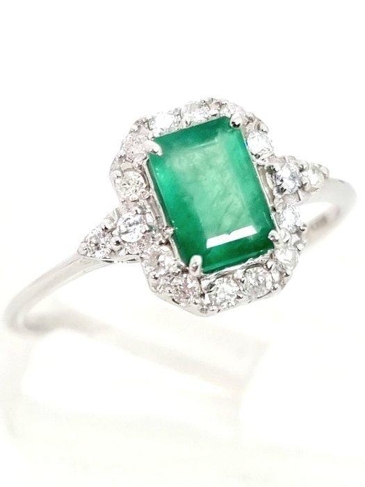Ring - 18 karaat Witgoud Smaragd - Diamant, Sieraden, Tassen en Uiterlijk, Ringen