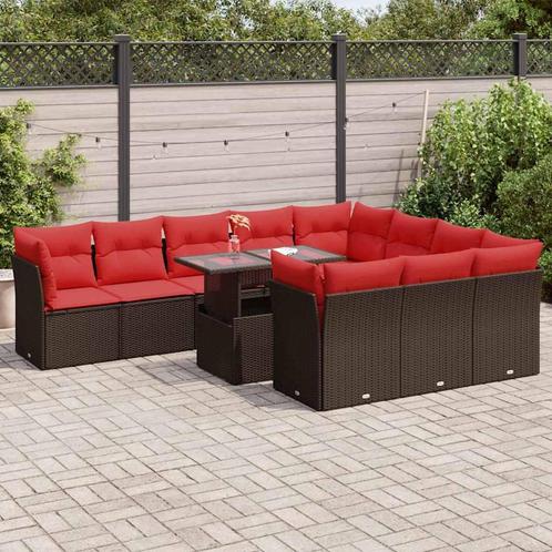 vidaXL 11-delige Loungeset met kussens poly rattan acacia, Tuin en Terras, Tuinsets en Loungesets, Loungeset, Nieuw, Rotan, Verzenden