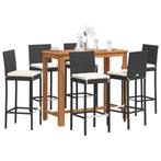 vidaXL 7-delige Tuinbarset massief acaciahout en poly rattan, Tuin en Terras, Verzenden, Nieuw, Rotan, 6 zitplaatsen