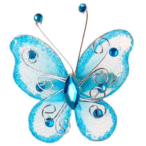 Haarklemmetje Aquablauwe Organza Vlinder met Steentjes en Gl, Sieraden, Tassen en Uiterlijk, Kindersieraden, Blauw, Nieuw, Ophalen of Verzenden