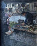 Franse school (XX) - Markt in Franse stad