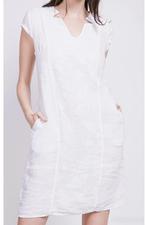 Elegante linnen jurk met kapmouwen - broderie - zijzakken -, Nieuw