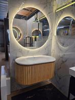 Badmeubel Geribbeld Eiken – Rond Model 100 x 52 cm met, Ophalen of Verzenden, Nieuw, Bad