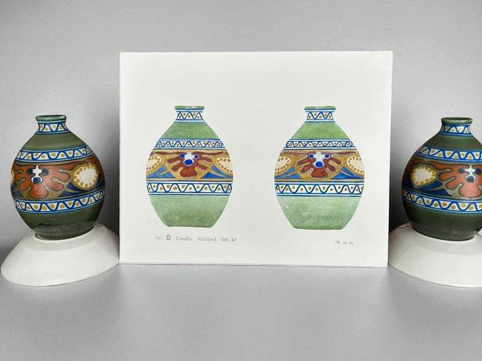 Plateelbakkerij Zuid-Holland - Vaas (2) - Aardewerk -, Antiek en Kunst, Antiek | Glas en Kristal