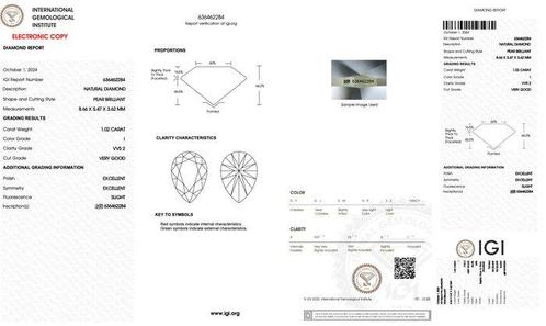 1 pcs Diamant (Natuurlijk) - 1.02 ct - Peer - I - VVS2 -, Sieraden, Tassen en Uiterlijk, Edelstenen