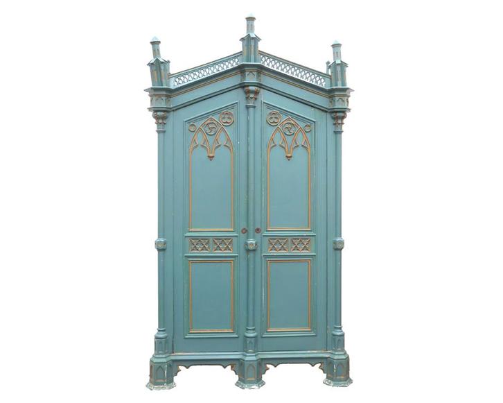 Een beschilderd houten neogotische kast, Duitsland, Antiek en Kunst, Antiek | Meubels | Kasten