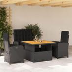 vidaXL 4-delige Tuinset met kussens poly rattan zwart, 4 zitplaatsen, Nieuw, Tuinset, Verzenden
