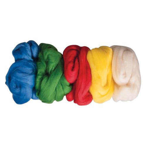 Wol, zuivere scheerwol 5 Basis kleuren samen 125gr Scheerwol, Hobby en Vrije tijd, Knutselen, Nieuw, Ophalen of Verzenden