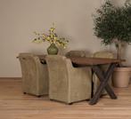 Set van 4 Olijfgroene leren landelijke eetkamerfauteuils - K, Huis en Inrichting, Stoelen, Overige kleuren, Nieuw, Leer, Ophalen of Verzenden