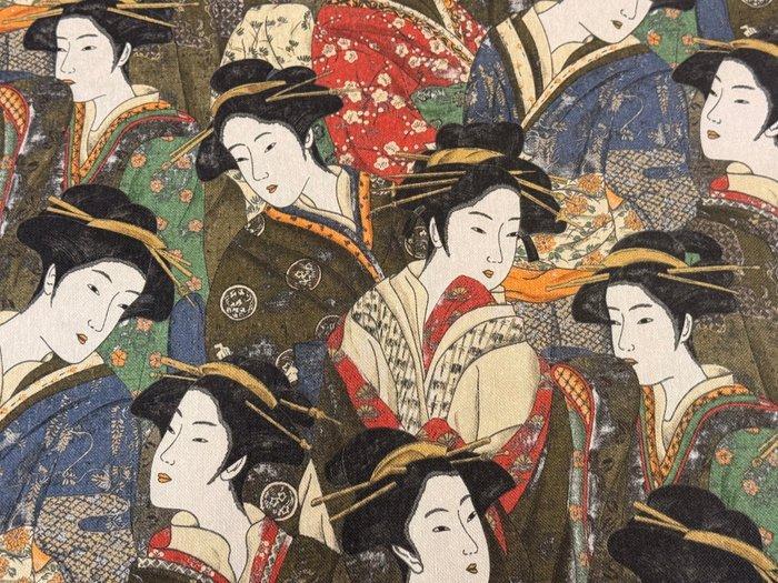 Japanse elegantie op stof: verfijnde print van geisha’s en, Antiek en Kunst, Antiek | Kleden en Textiel