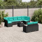 vidaXL 10-delige Loungeset met kussens poly rattan zwart, Tuin en Terras, Tuinsets en Loungesets, Verzenden, Nieuw, Rotan, Loungeset