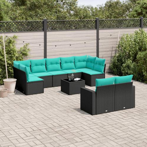 vidaXL 10-delige Loungeset met kussens poly rattan zwart, Tuin en Terras, Tuinsets en Loungesets, Loungeset, Nieuw, Rotan, Verzenden