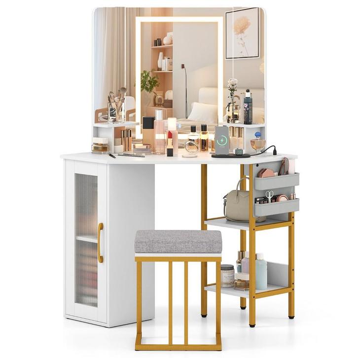 LIVSK Hoekmake-uptafel met Drievoudige Spiegel - 3 Lichtkleu, Huis en Inrichting, Tafels | Kaptafels, Nieuw, Verzenden