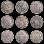 Spanje. 50 centimos 1860-1926 (9 monedas) (Zonder