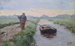 Ids Wiersma (1878–1965) - Man met roeiboot in de polder - NO, Antiek en Kunst, Kunst | Schilderijen | Klassiek