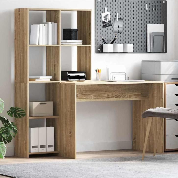 vidaXL Bureau met plank Sonoma Eiken 138,5 x 55 x 143 cm, Huis en Inrichting, Bureaus, Nieuw, Verzenden