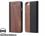 iPhone 16E  Flip case – Walnoot en zwart Leer, Verzenden, Nieuw