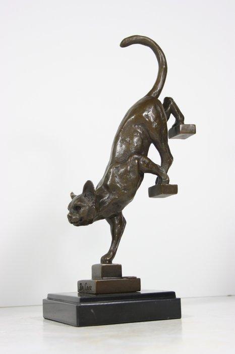 sculptuur, Descending Cat - 29 cm - Gepatineerd brons, Antiek en Kunst, Kunst | Designobjecten