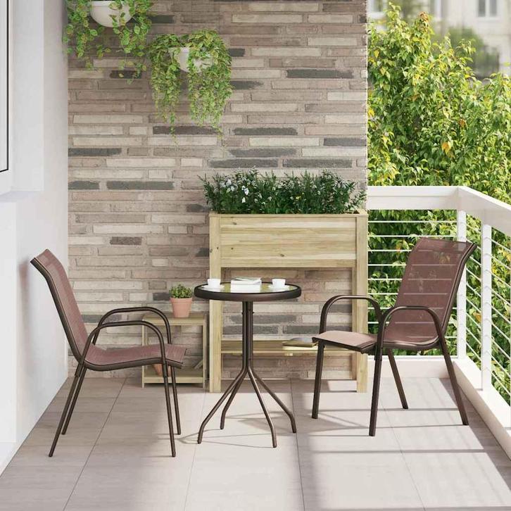 vidaXL Tuin Bistro Set 3 pcs Bruin Staal, Tuin en Terras, Tuinsets en Loungesets, Nieuw, Rvs, Verzenden
