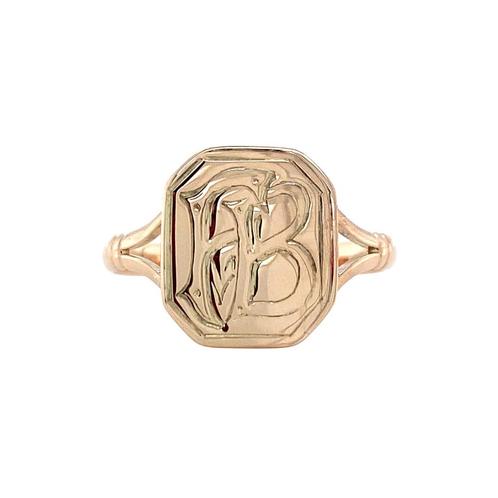 Vintage zegelring met gravure 9 krt, Sieraden, Tassen en Uiterlijk, Ringen, Nieuw, Ophalen of Verzenden