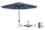 Madison Paros 2 Luxe stokparasol 3 m. rond - Safier blue +, Verzenden, Nieuw, Parasolvoet, Kantelbaar