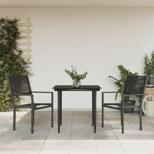 vidaXL 3-delige Tuinset textileen en staal zwart, Tuin en Terras, Tuinsets en Loungesets, Tuinset, Nieuw, 2 zitplaatsen, Rvs, Verzenden