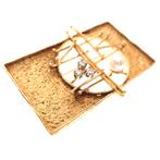 18 krt. Gouden design broche | Diamant 0,15 ct. (vintage), Sieraden, Tassen en Uiterlijk, Broches, Gebruikt, Overige kleuren, Ophalen of Verzenden