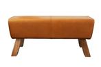Design bank TURNBOCK 100cm cognac echt lederen mangohouten, Ophalen of Verzenden, Nieuw