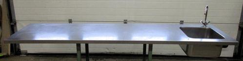 RVS Werkblad met spoelbak en mengkraan B240 x D60cm, Zakelijke goederen, Horeca | Keukenapparatuur, Gebruikt