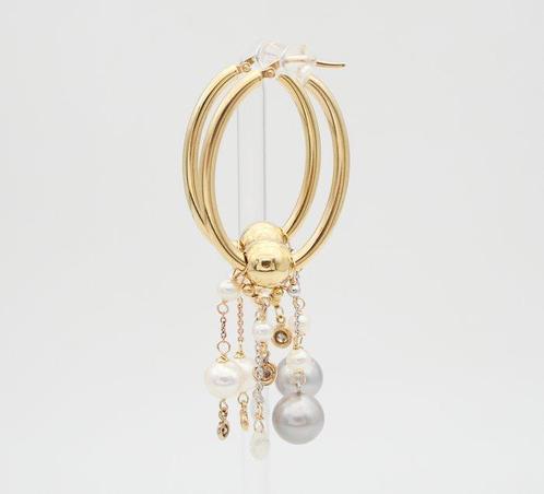 Oorbellen - 18 karaat Geel goud Diamant (Natuurlijk) - Parel, Sieraden, Tassen en Uiterlijk, Oorbellen