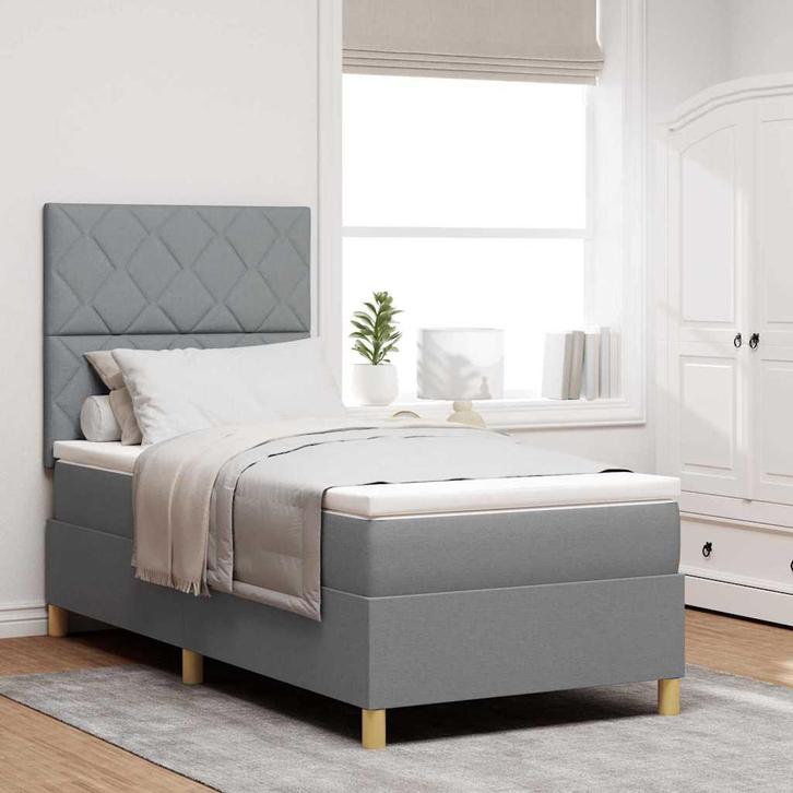 vidaXL Boxspring bed met matras Lichtgrijs 100 x 200 cm Stof, Huis en Inrichting, Slaapkamer | Bedden, Nieuw, Verzenden