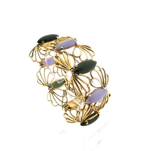 Gouden armband met amethist en jade | 18 cm (sierslot), Sieraden, Tassen en Uiterlijk, Armbanden, Overige kleuren, Gebruikt, Met edelsteen