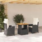 vidaXL 3-delige Tuinset met kussens poly rattan zwart, 2 zitplaatsen, Nieuw, Tuinset, Verzenden