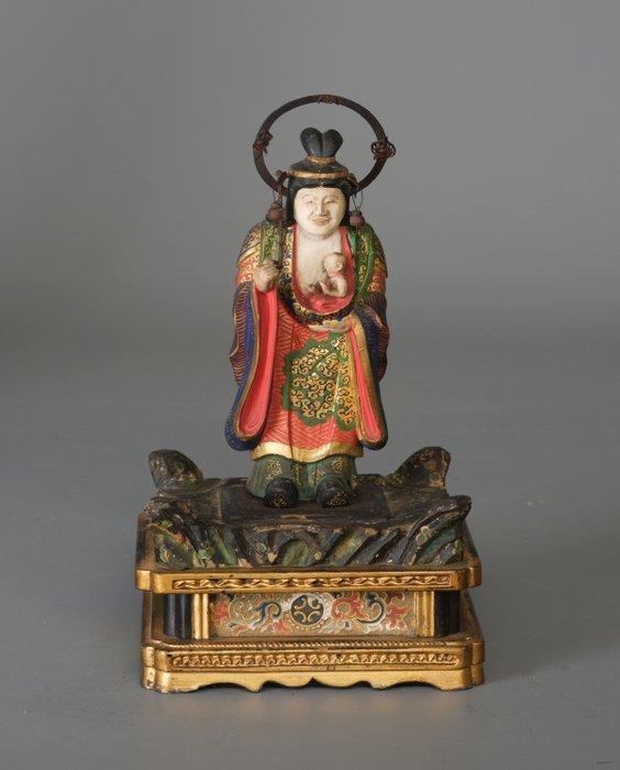 Zushi  met Kariteimo  (Hariti) - Polychroom, Hout,, Antiek en Kunst, Antiek | Overige Antiek