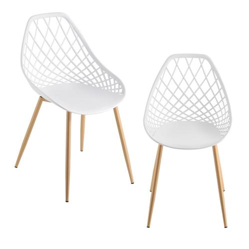 Eetkamerstoel set van 2 kunststof metaal wit en beukenkleuri, Huis en Inrichting, Stoelen, Nieuw, Verzenden