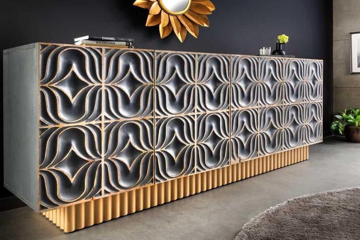 Handgemaakt dressoir PIAZZA SAN MARCO 180 cm grijsgoud, Huis en Inrichting, Kasten | Dressoirs, Ophalen of Verzenden