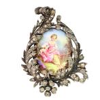 Broche - 18 karaat Roségoud, Zilver - Emaille, Diamant, 1850, Sieraden, Tassen en Uiterlijk, Antieke sieraden