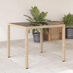 vidaXL Tuintafel met glazen blad 90x90x75 cm poly rattan, Verzenden, Nieuw