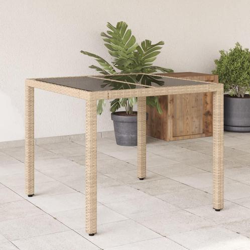 vidaXL Tuintafel met glazen blad 90x90x75 cm poly rattan, Tuin en Terras, Tuintafels, Nieuw, Verzenden