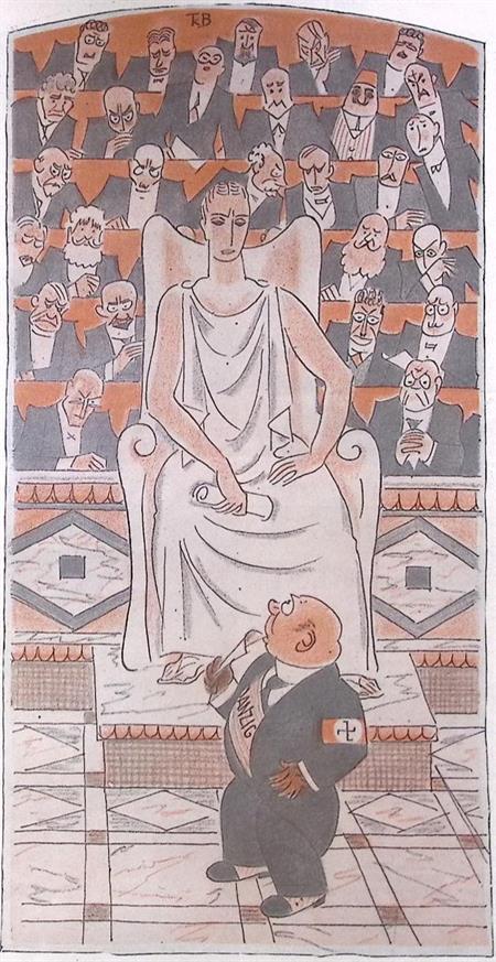 Danzig voor de Volkenbond op spotprent (lijst optie), Antiek en Kunst, Kunst | Litho's en Zeefdrukken, Verzenden